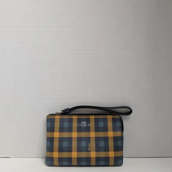 Coach Men's Wristlet in Yellow and Blue Check - Picture 1 of 3